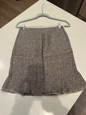 CARLA Linen Blend Ruffle Skirt Size 36 Taupe Brown Made in Turkey